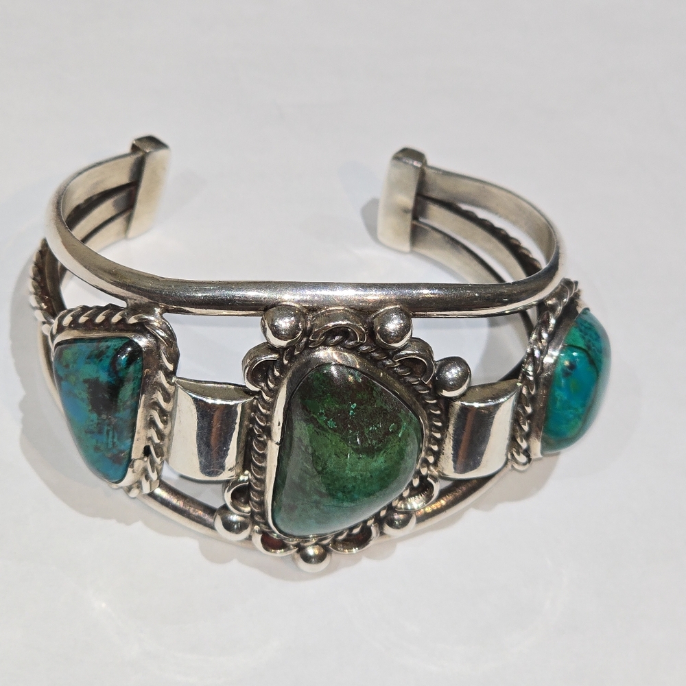 Vintage heavy Taxco Mexico 925 turquoise  cuff  bracelet handmade
